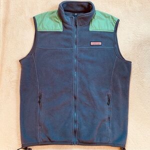 Vineyard Vines colorblock slate blue green fleece vest Size L